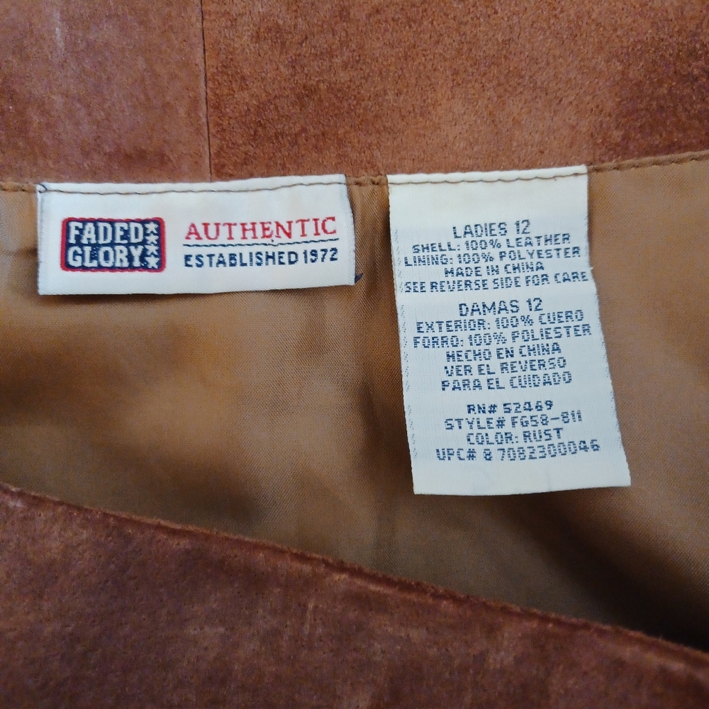 Vintage Faded Glory Brown Suede Midi Skirt With X Design Zip-Up Closure Side 12 - Picture 4 of 11
